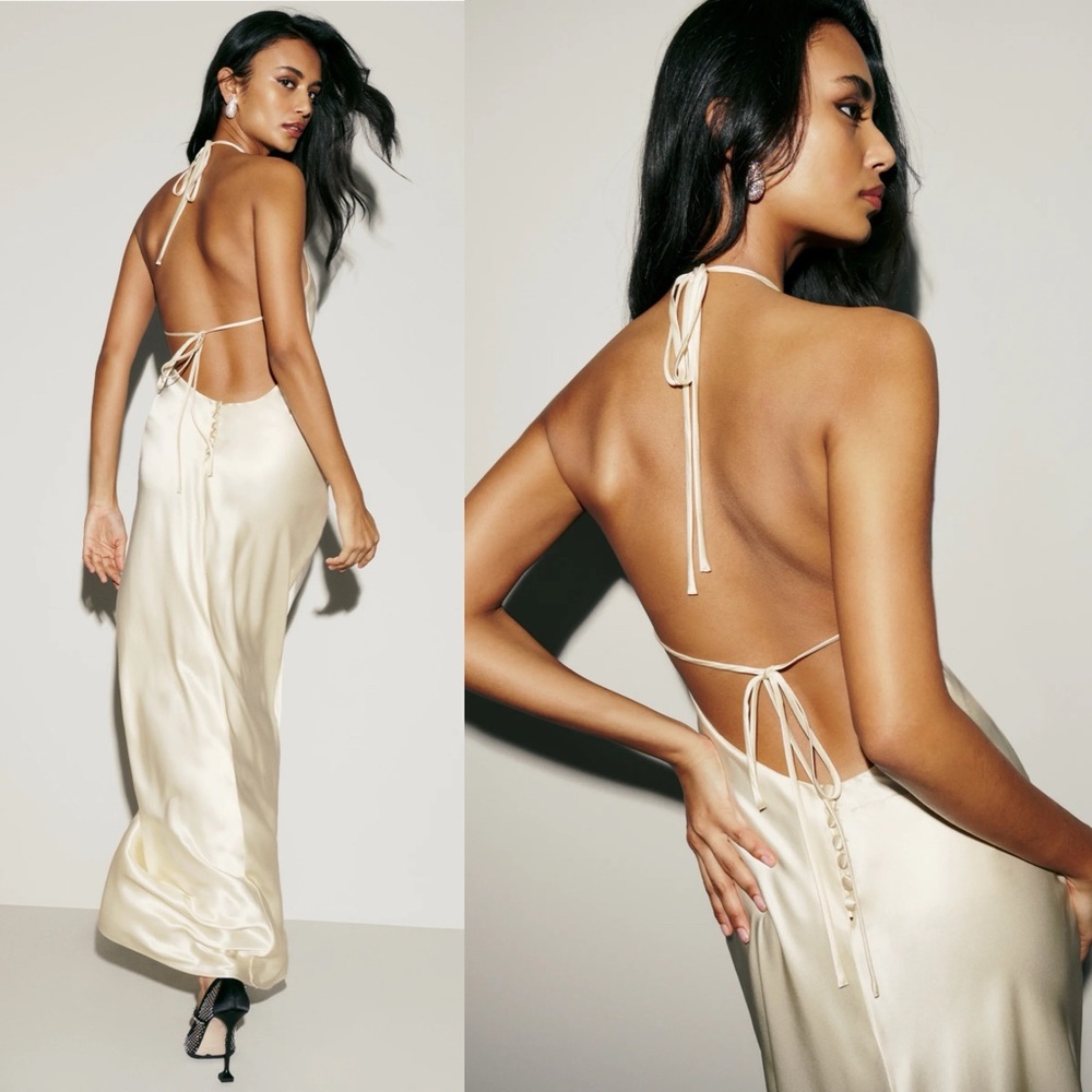 NWT Reformation Jeany Silk Maxi Dress Gown Fior Di Latte - Picture 3 of 7